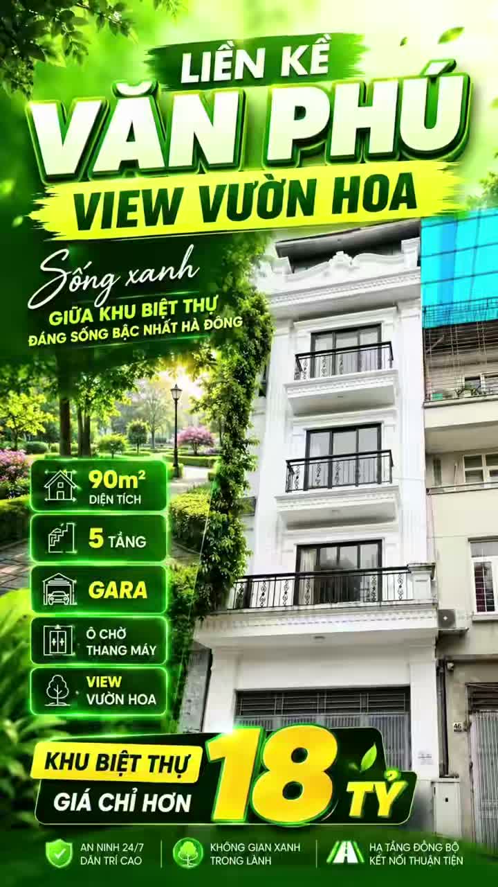 Bán Nhà KĐT Văn Phú – 90m² x 5 Tầng – View Trực Diện Vườn Hoa– Giá Hơn 18 Tỷ
