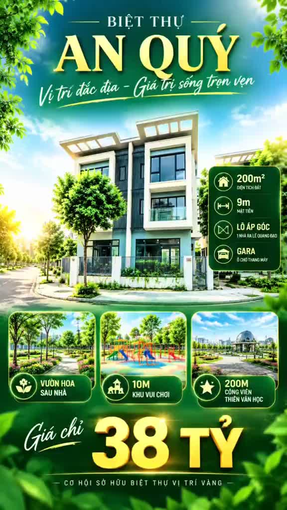 Biệt Thự Áp Góc An Quý Villa – 200m², MT 9m