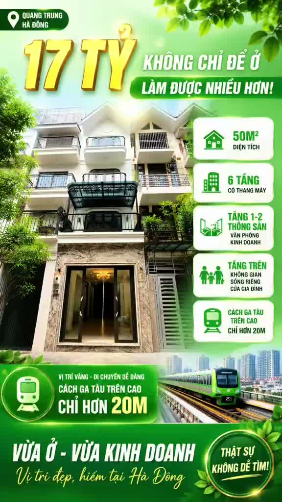 Bán Nhà 50m² x 6 Tầng Thang Máy– Kinh Doanh/VP-Cách Ga Tàu Điện La Khê 20m