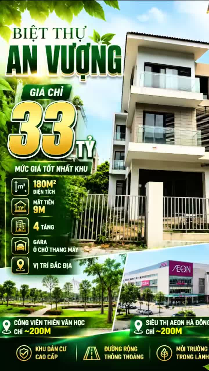 Biệt Thự An Vượng Villa – 180m², MT 9m– Giá 33 Tỷ!