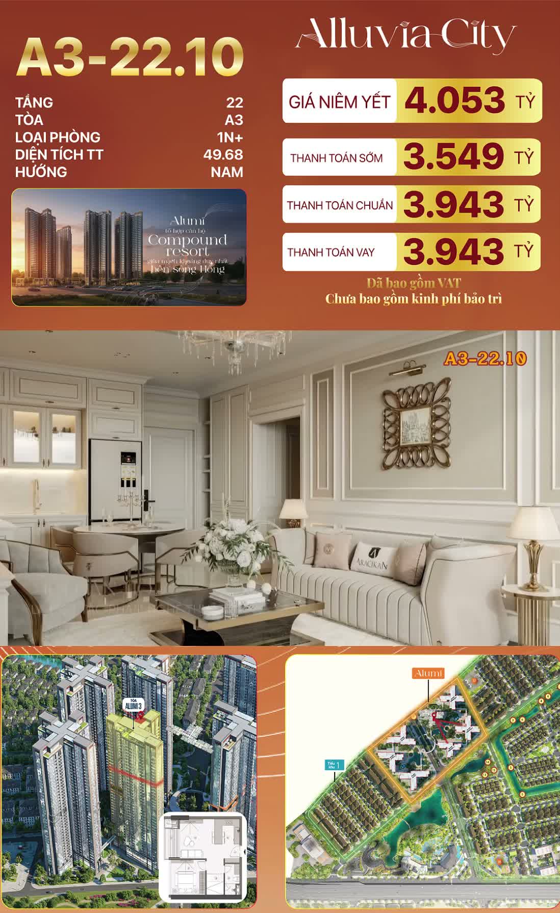 Căn hộ Alumi - Alluvia city Văn giang 1PN+ DT 49.68m2 cắt lỗ 205tr - ảnh 2