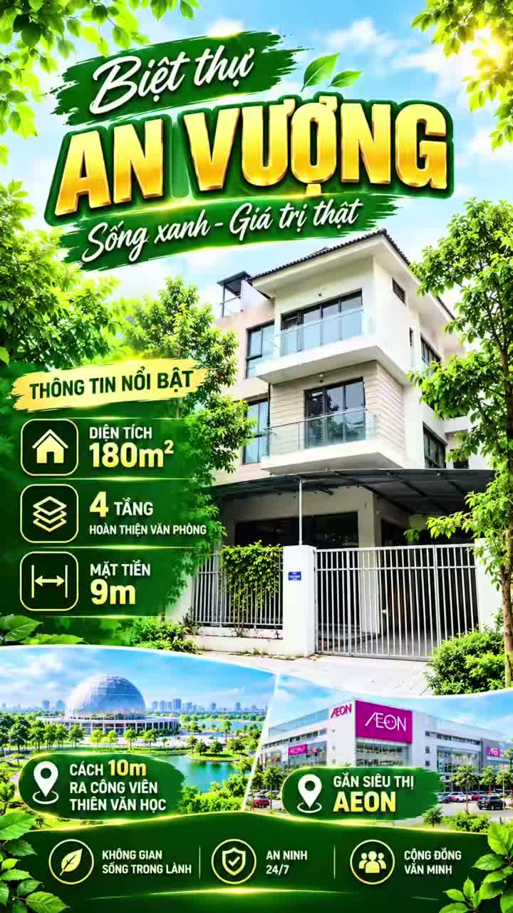 Biệt Thự 180m² Gần CV Thiên Văn Học & Aeon Mall